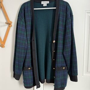 Cathy Daniels Blue and Green Plaid Cardigan